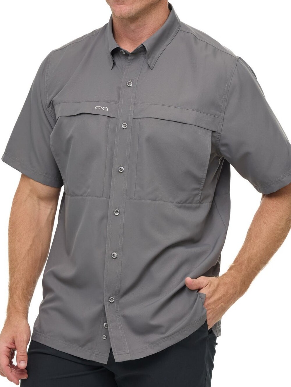 GameGuard GG 1083 Gray Vented Fishing Shirt XL Button Front Short Sleeve